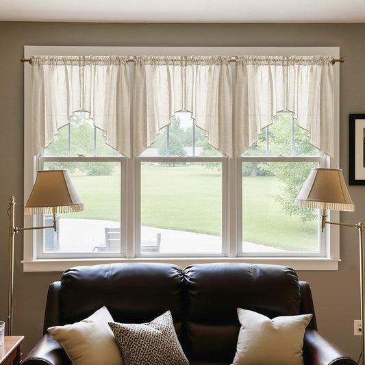 jinchan Swag Valance for Windows 36 Inch Length Farmhouse 2 Panels Beige