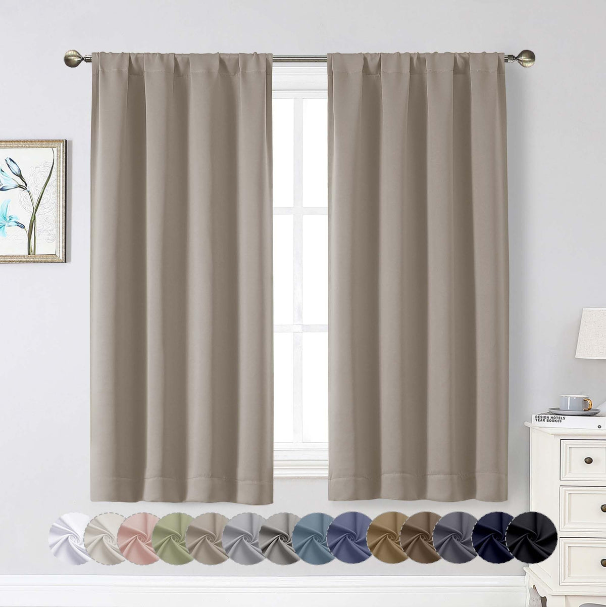 Black Cafe Blackout Curtains 36 Inch Length 2 Panels Set, Soft Solid Thermal Insulated Room Darkening Small Window Curtains for Kitchen Bathroom Basement, Black, Each, 40" Wx36 L