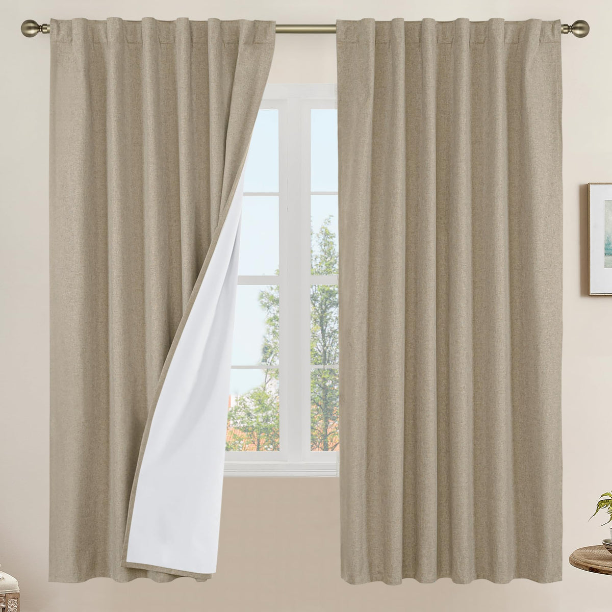 LAMIT Full Blackout Linen Kitchen Window Curtains 36 Inches Long, Ivory