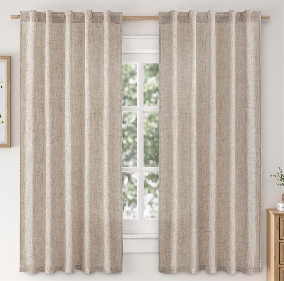 MIULEE 36 Inch Linen Textured Sheer Cafe Curtains Kitchen Window Tan Beige