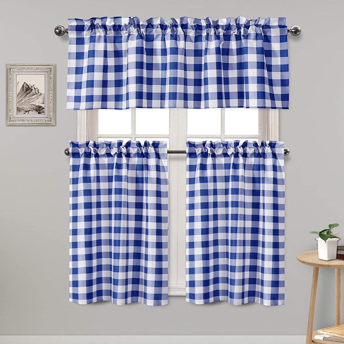 Hiasan 3 Piece Semi Sheer Curtains, Black and White