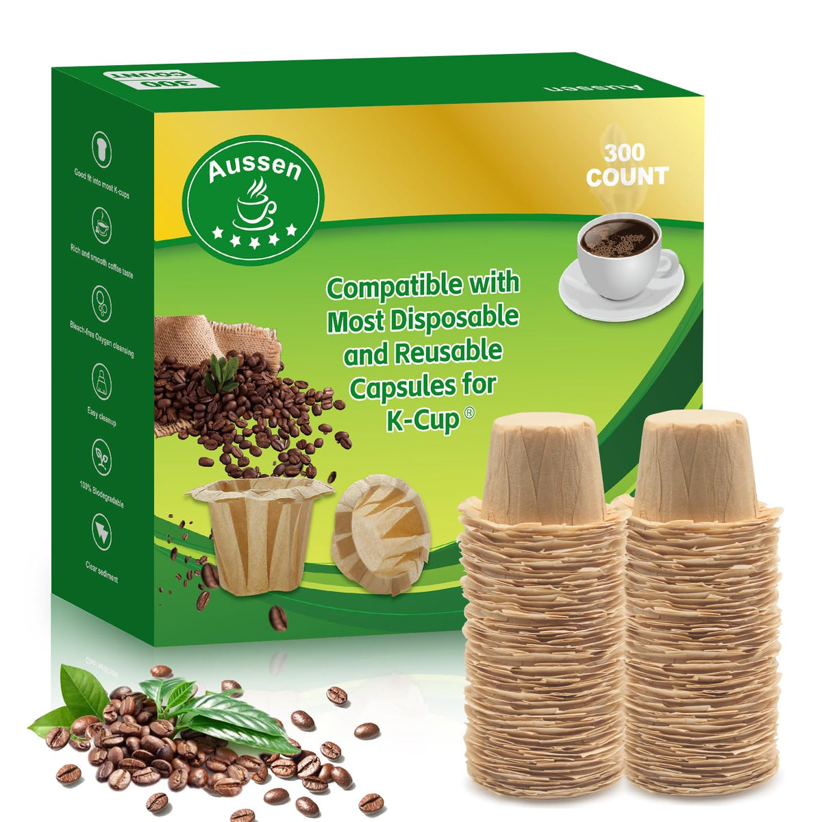 Aussen Disposable Coffee Paper Filters, Fits All Reusable K-Cup Coffee Pods