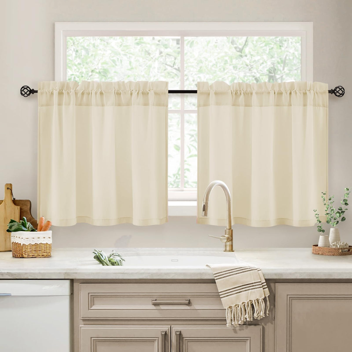 HOMEIDEAS Non-See-Through White Sheer Kitchen Curtains, 30 X 36 Inches Long