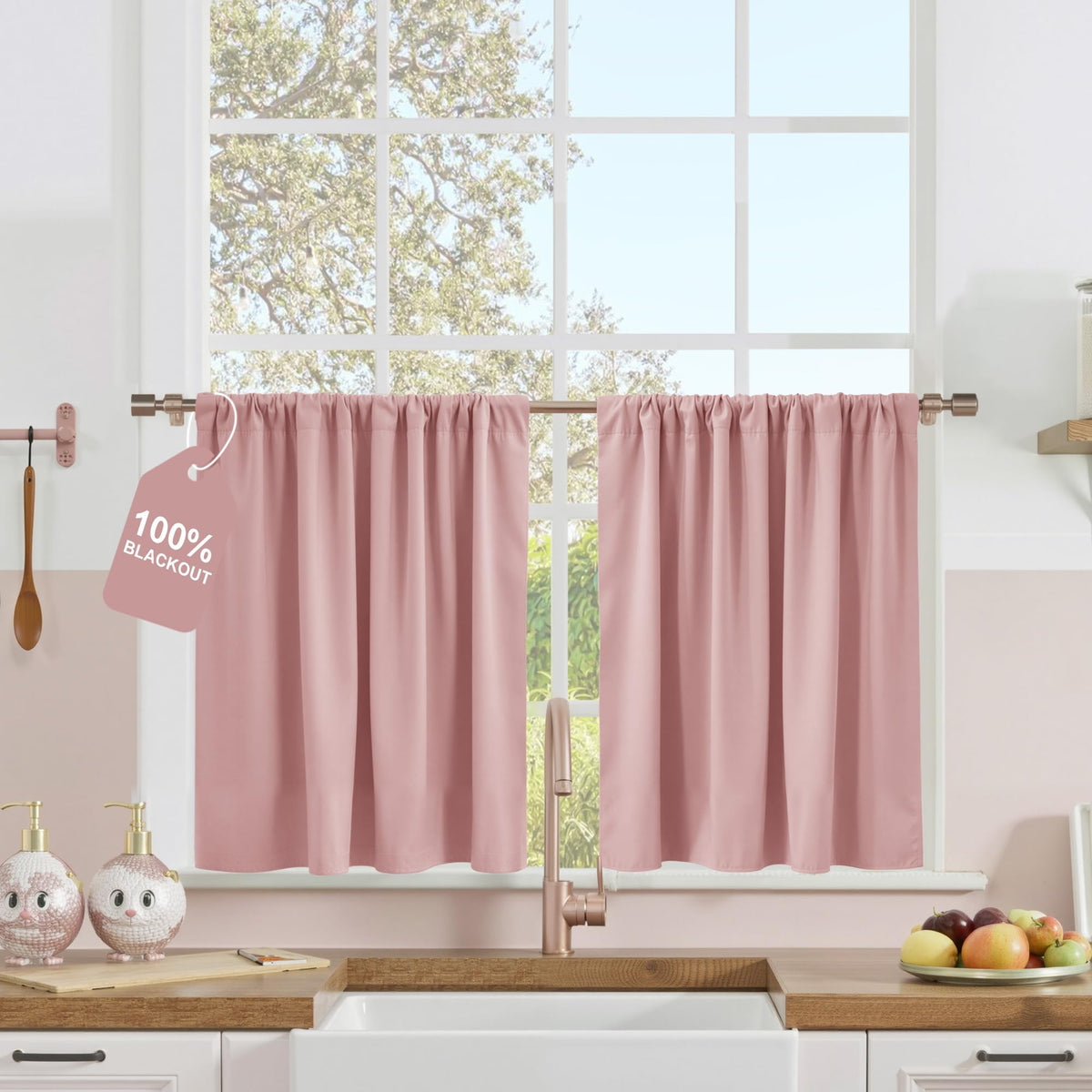NICETOWN 100% Black Out Kitchen Curtains 36 Inch Length, W52xL36, 2 Panels