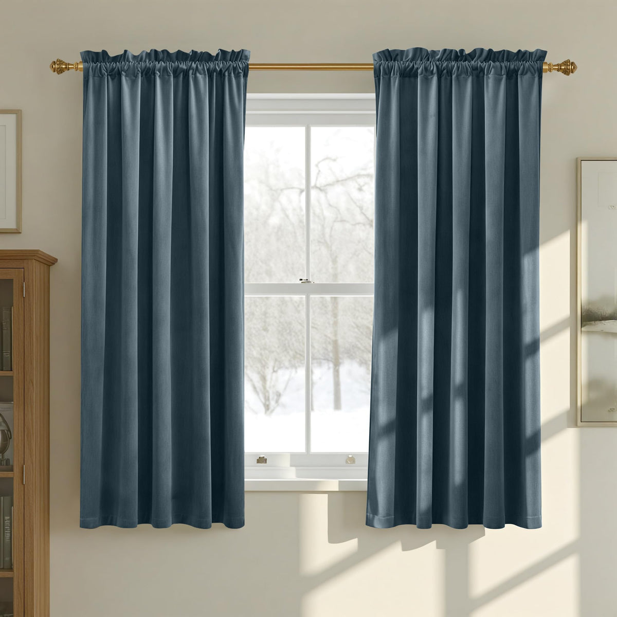 NICETOWN Black Out Velvet Curtains 63 inches Long for Kitchen