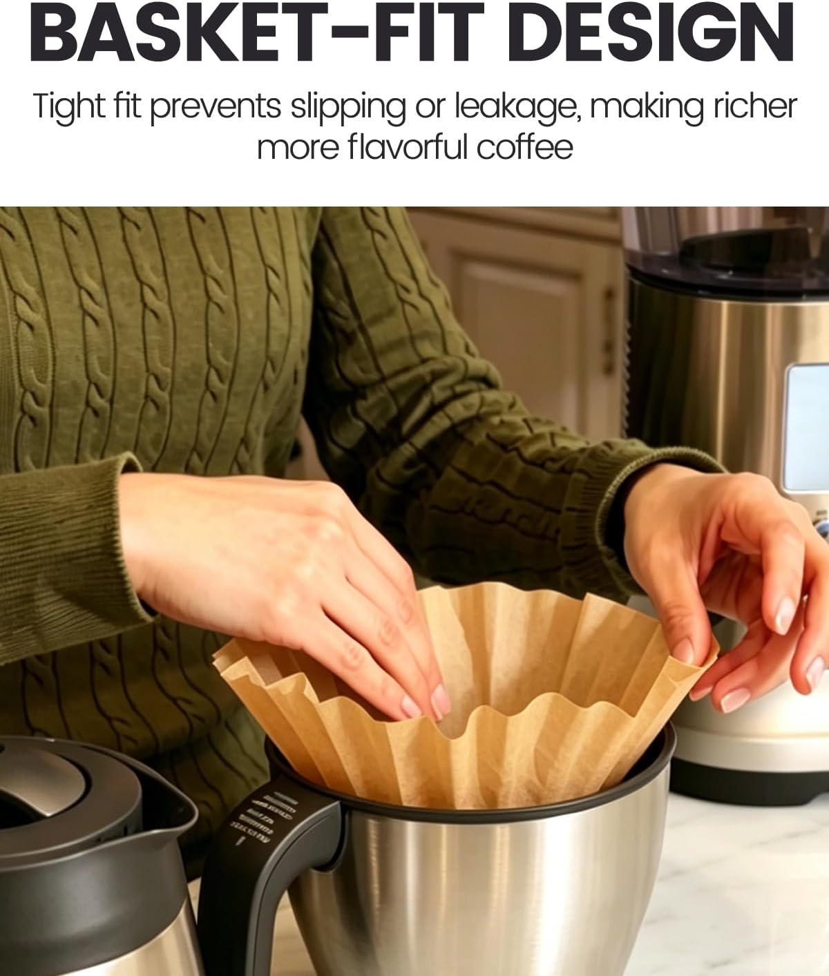 MIMORE Large Coffee Filters - 120 PCS Commercial Coffee Filters Compatible with Breville Drip Coffee Maker 12 Cup - Unbleached Tear-Resistant Basket Disposable Paper Filter