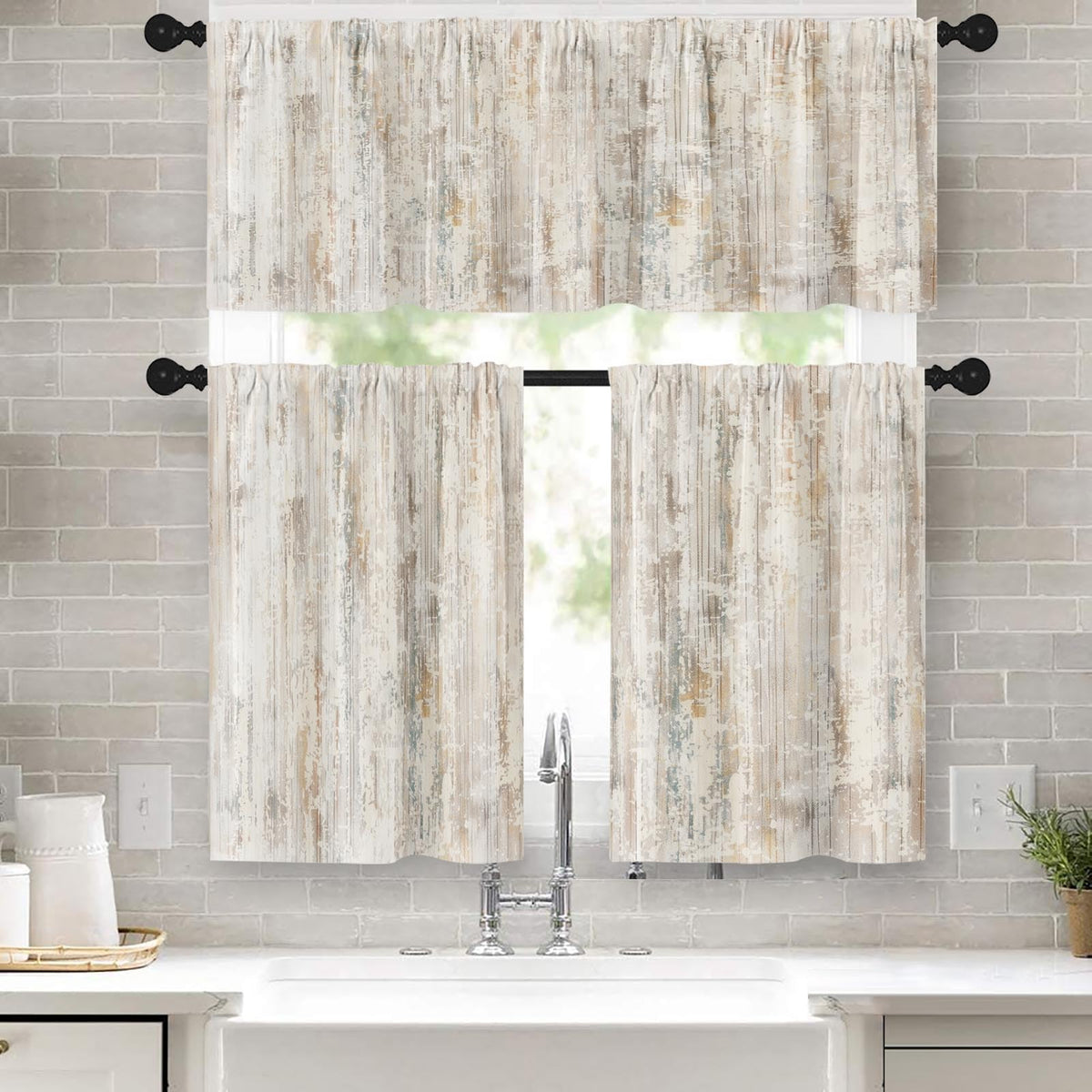 Kitchen Curtains Sets for Windows, 52x36 Inch, 3 Pack Abstract