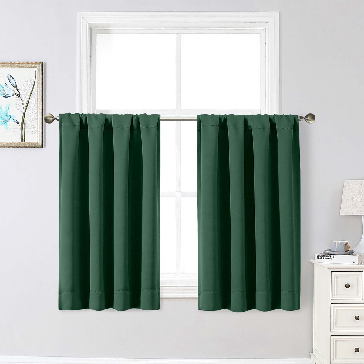 Black Cafe Blackout Curtains 36 Inch Length 2 Panels Set, Soft Solid Thermal Insulated Room Darkening Small Window Curtains for Kitchen Bathroom Basement, Black, Each, 40" Wx36 L