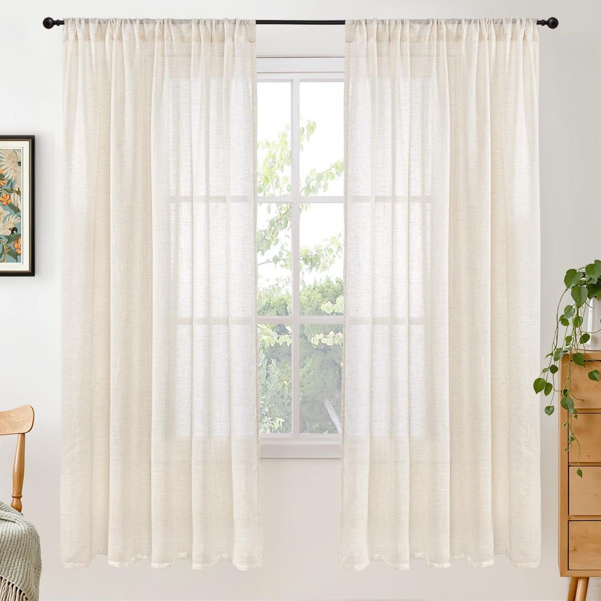BGment Linen Kitchen Window Curtains Over Sink, 36 Inch Length Cafe Drapes