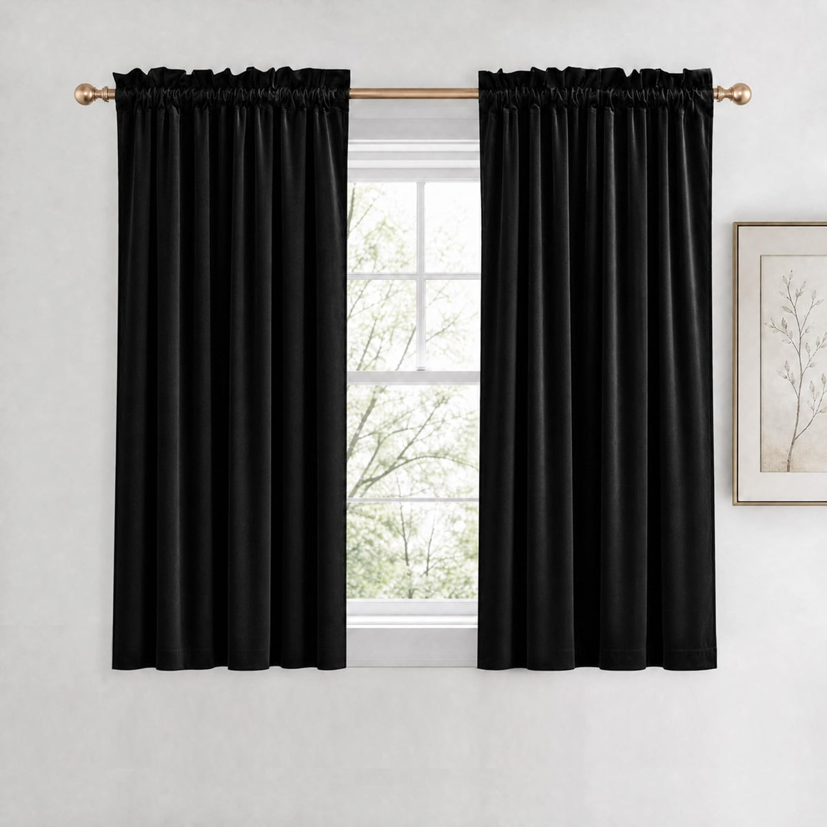 NICETOWN Black Out Velvet Curtains 63 inches Long for Kitchen