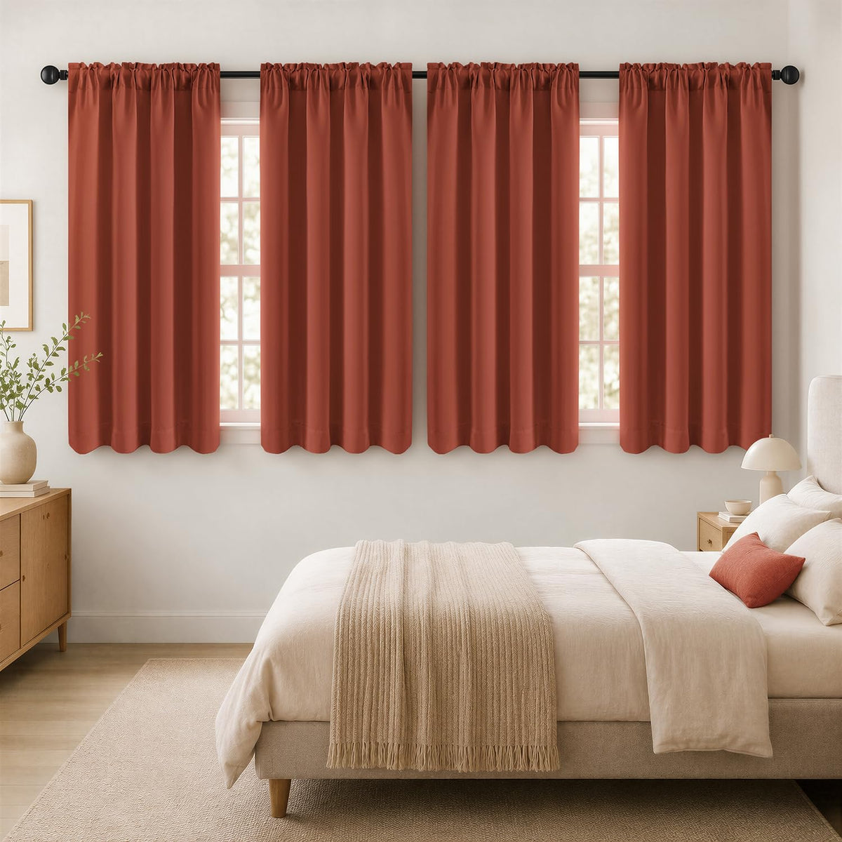 MIULEE Short 36 Inch Blackout Kitchen Window Curtain Black Set of 4 Panels