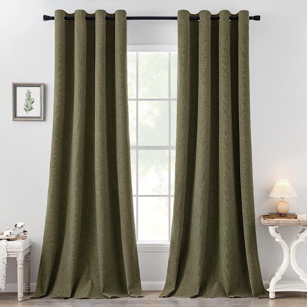 MIULEE 100% Blackout Linen Curtains for Bedroom 52x54 Inches Natural Beige
