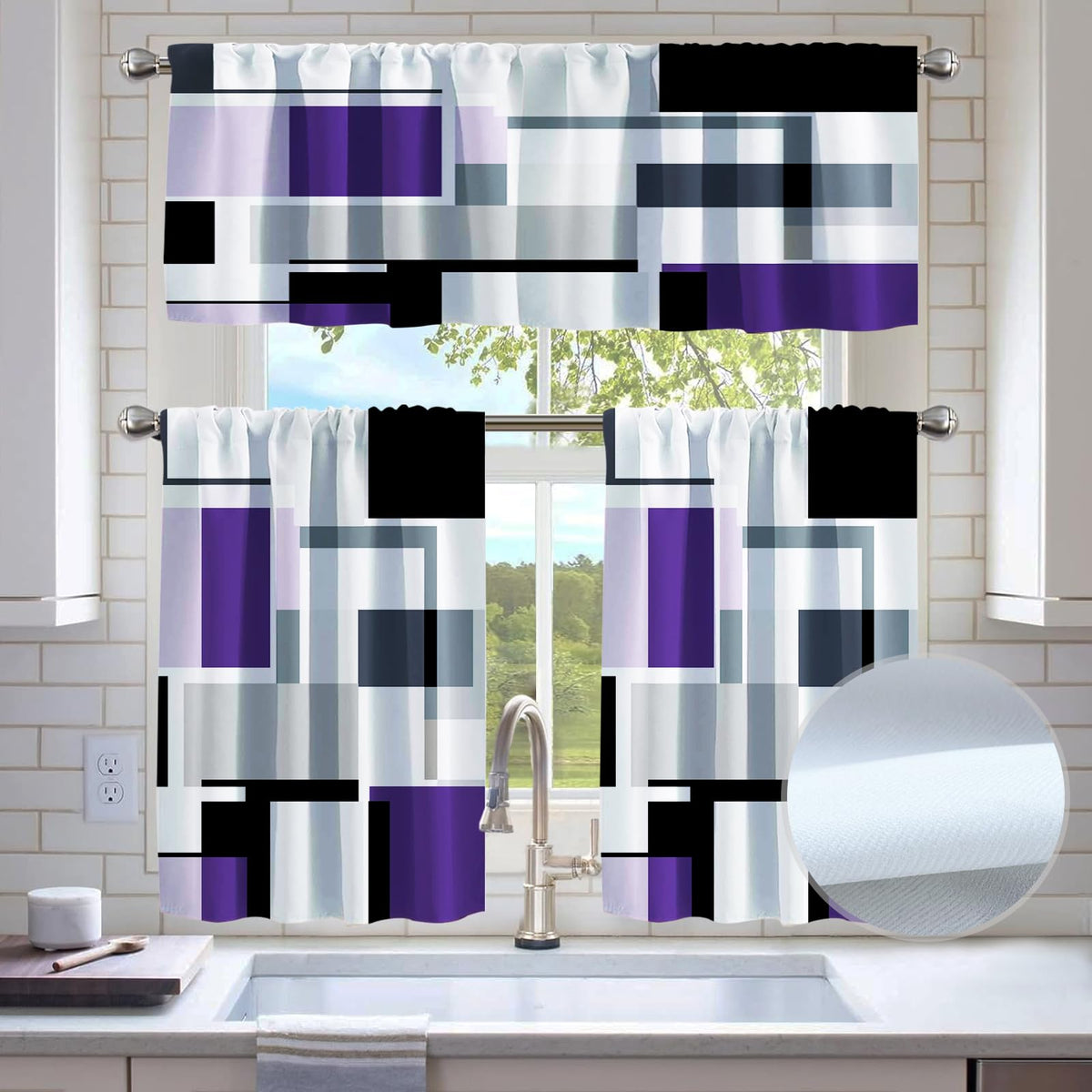 Kitchen Curtains Sets for Windows,52x36 Inch 3 Piece,Green Marble