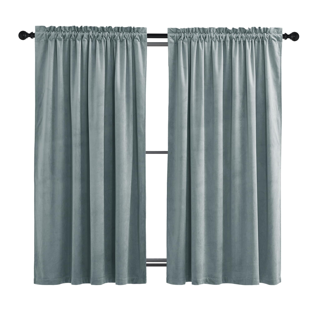 NICETOWN Black Out Velvet Curtains 63 inches Long for Kitchen