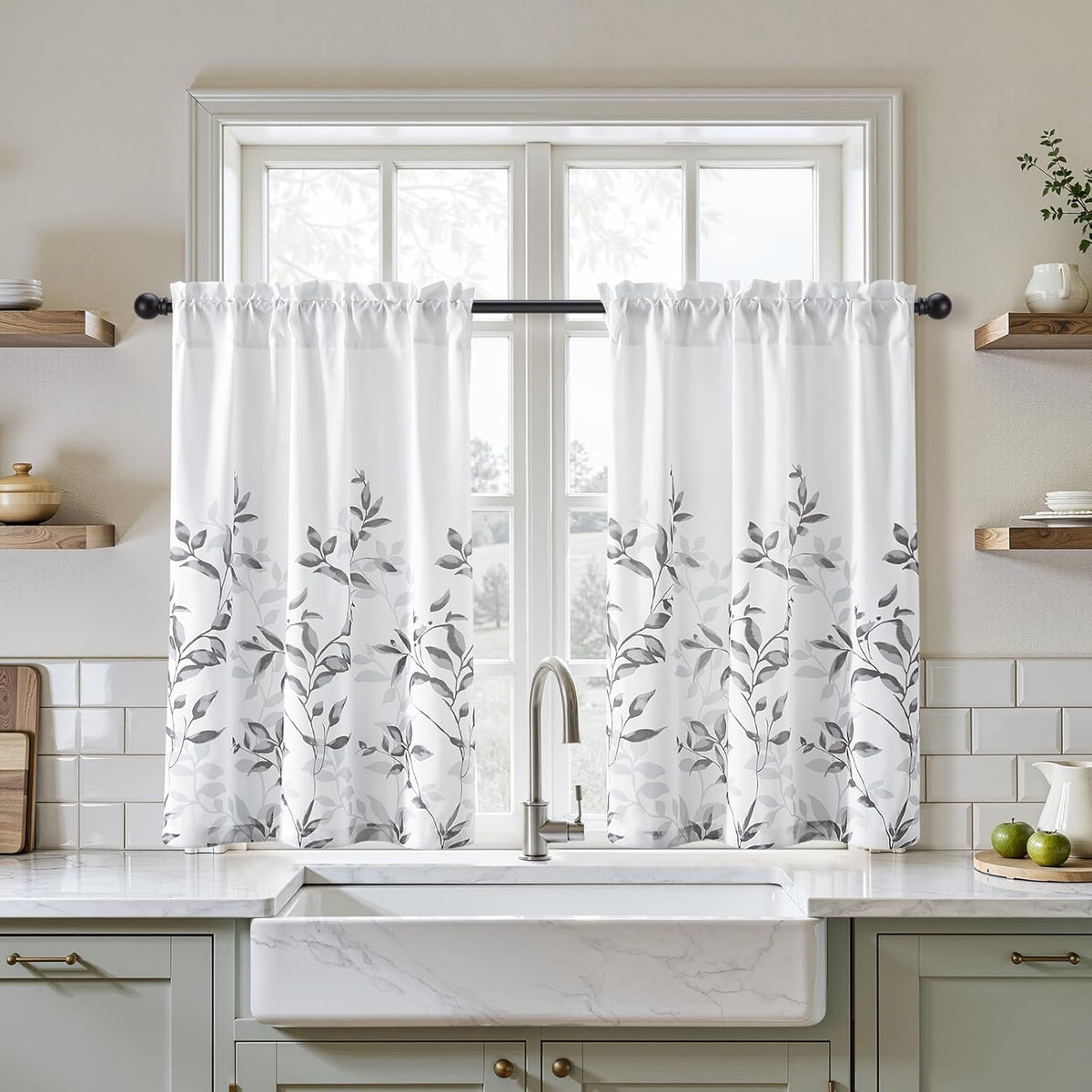 HOMEIDEAS Kitchen Curtains, Short Non-See-Through Privacy Curtains 30"X36"