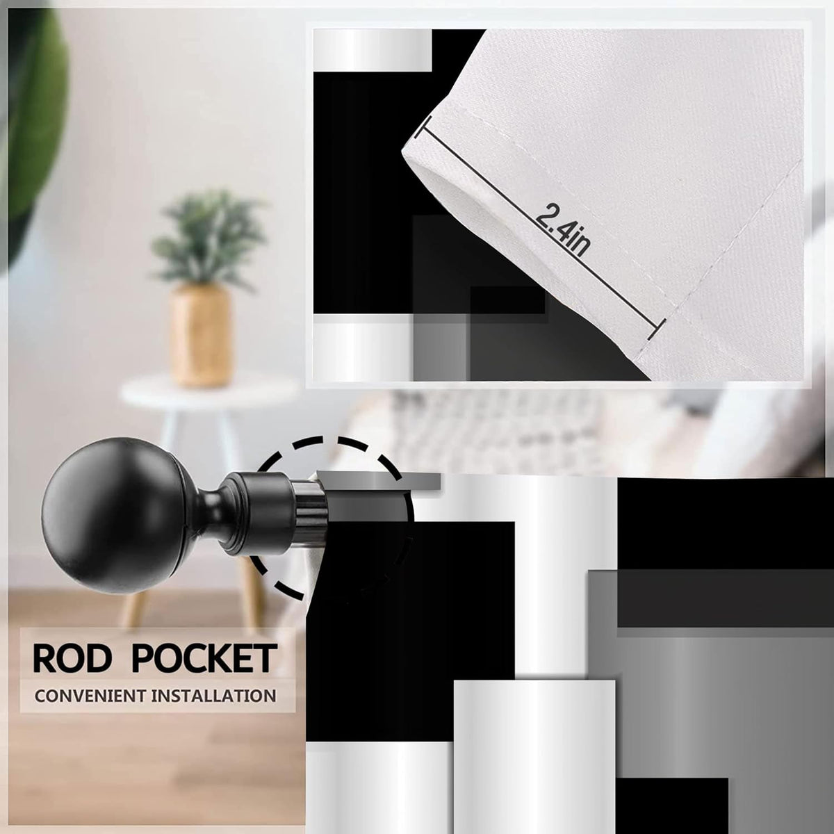 Worltoldb Black Grey Kitchen Curtains Cafe Curtains for Bathroom Dining Room Living Room Pocket Window Drapes 2 Panels Set 28"x36"