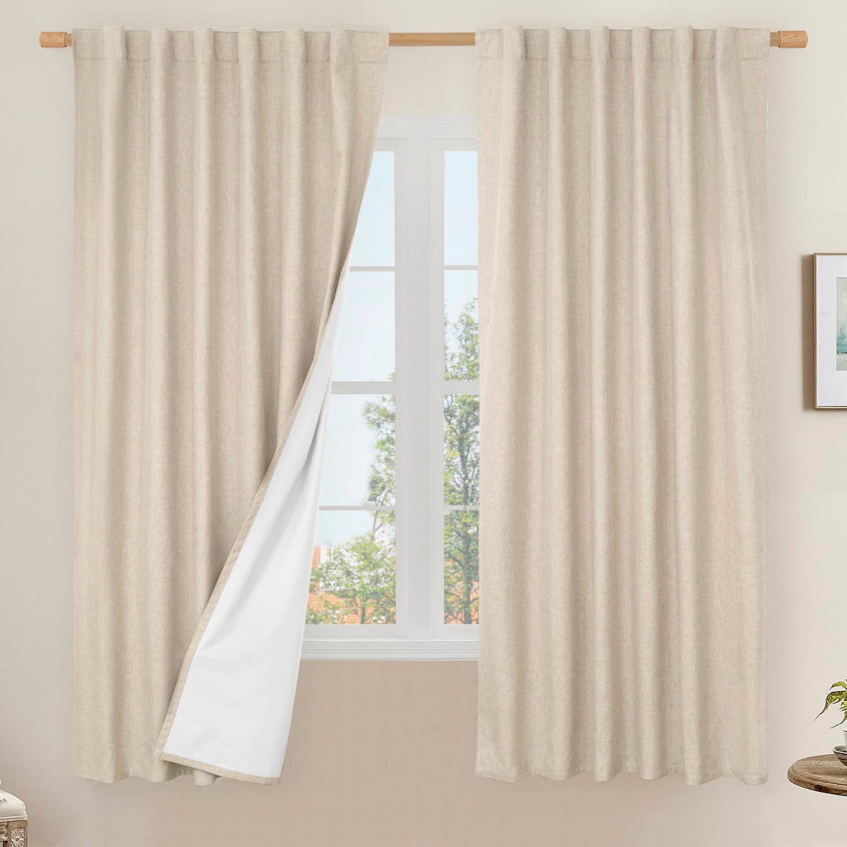 LAMIT Full Blackout Linen Kitchen Window Curtains 36 Inches Long, Ivory