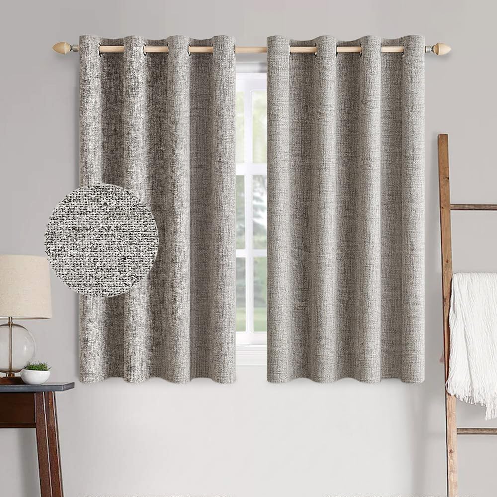 MIULEE 100% Blackout Linen Curtains for Bedroom 52x54 Inches Natural Beige