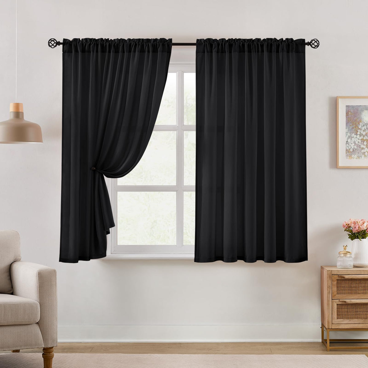 HOMEIDEAS Non-See-Through White Sheer Kitchen Curtains, 30 X 36 Inches Long