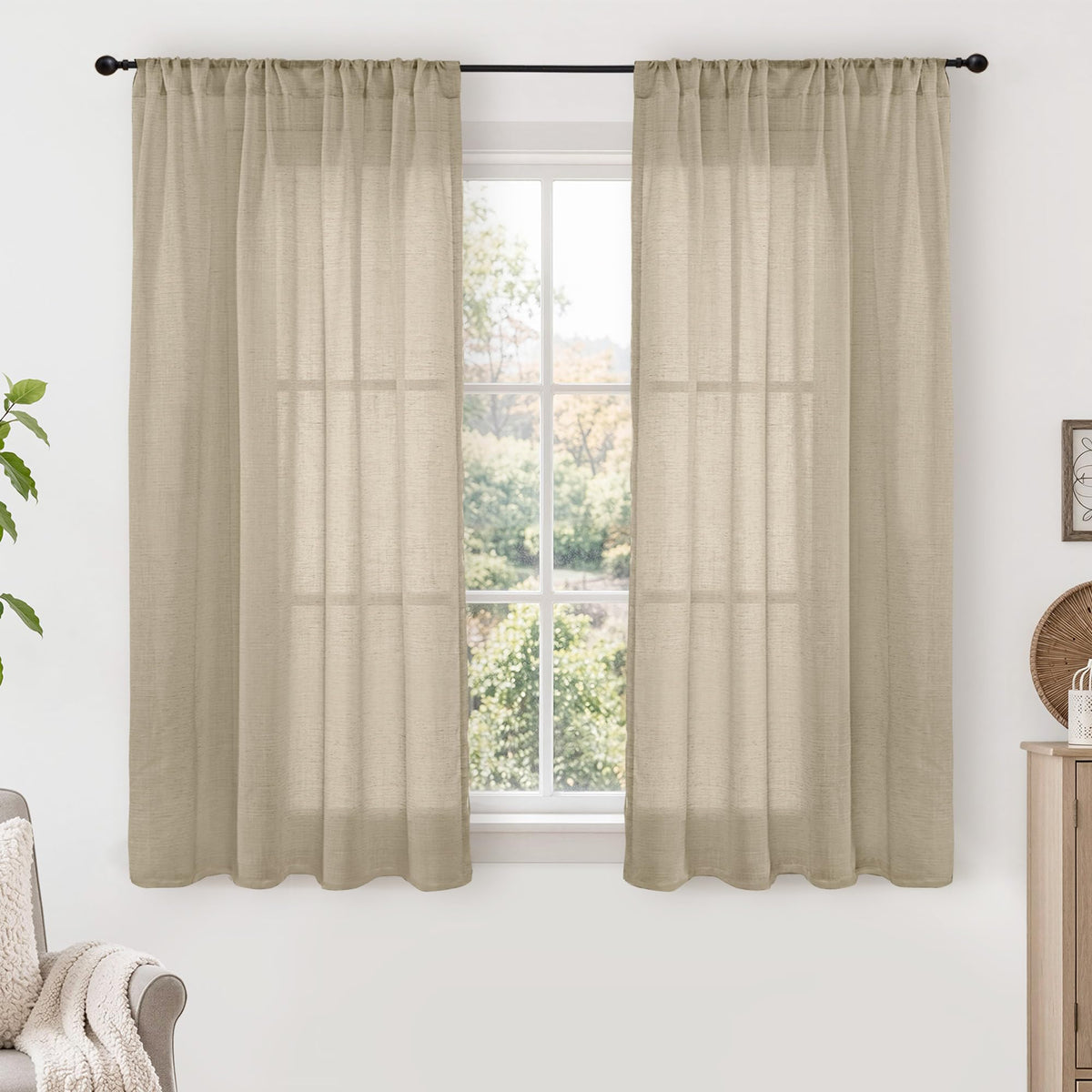 BGment Linen Kitchen Window Curtains Over Sink, 36 Inch Length Cafe Drapes