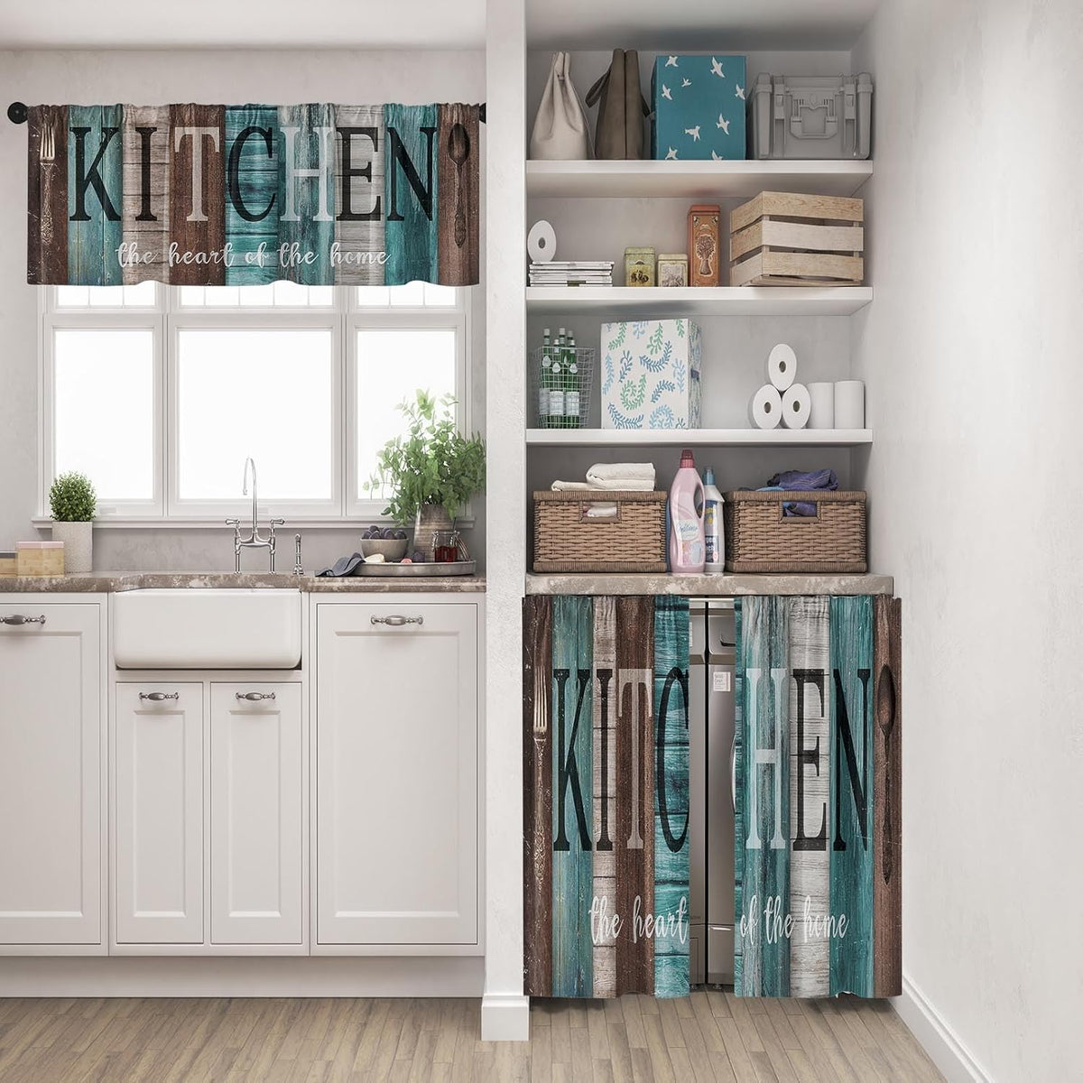 Kitchen Curtains Sets for Windows 52x36 Inch, 3 Pack Farmhouse Teal