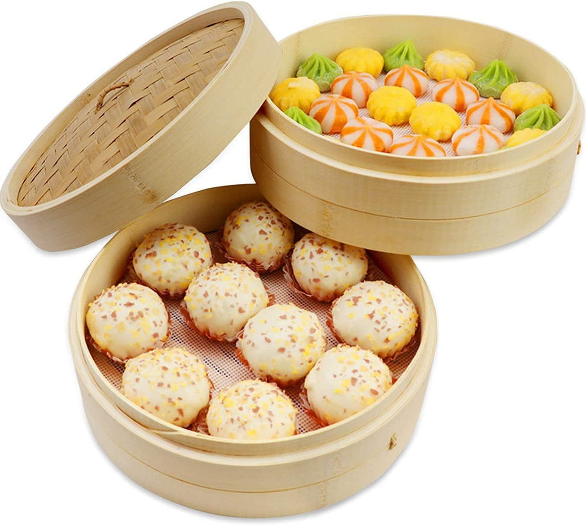 8Pcs Round Silicone Steamer Liners,11inch Non-stick Silicone Steamer Mesh Mat,Reusable Bamboo Steamer Liner Pad Dim Sum Mesh for Home Kitchen Cooking(8, 11 x 11 inch)