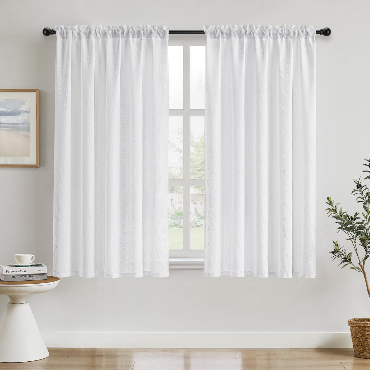 HOMEIDEAS Non-See-Through White Sheer Kitchen Curtains, 30 X 36 Inches Long