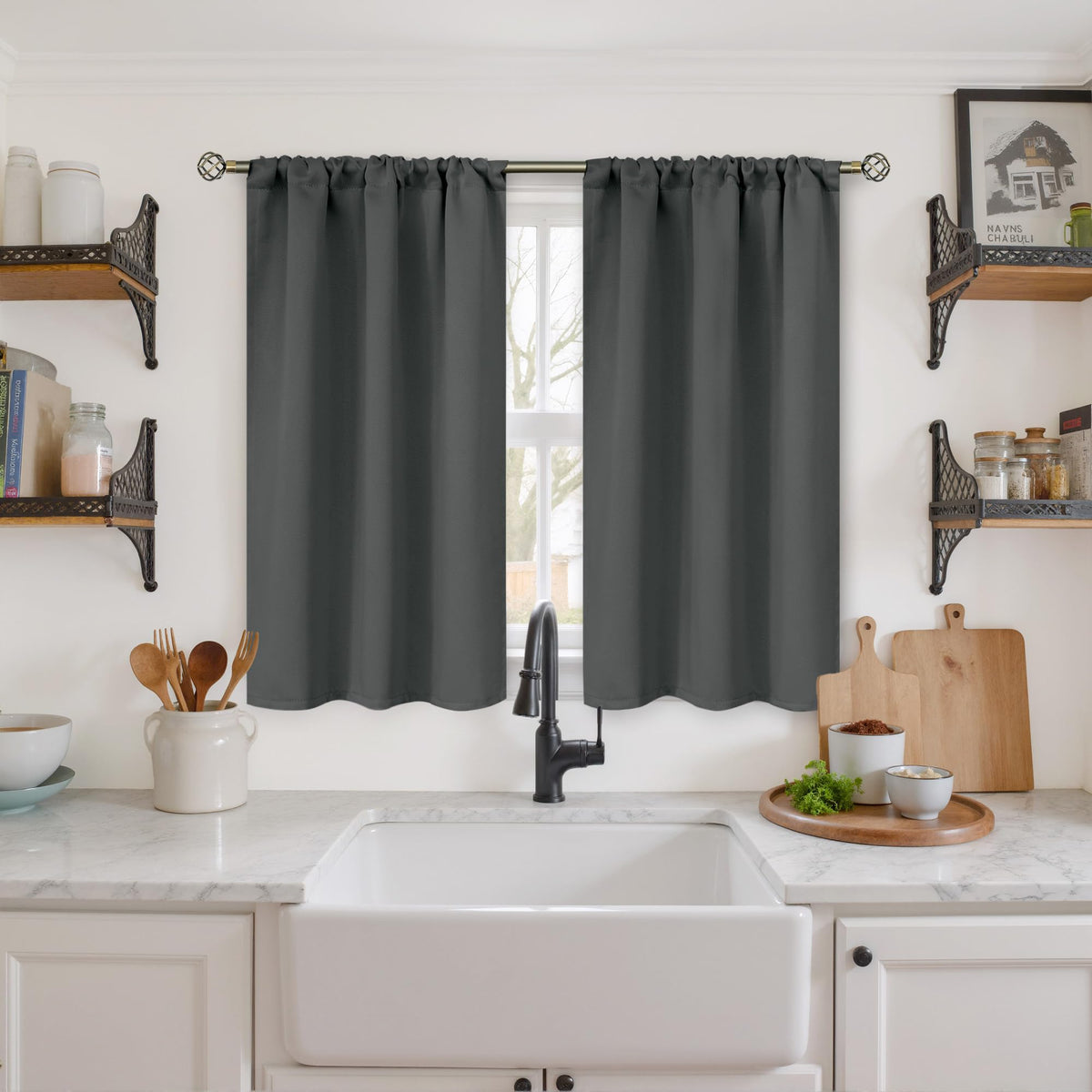 BGment Black Blackout Curtains 40 Inches Long for Kitchen Window 2 Panels