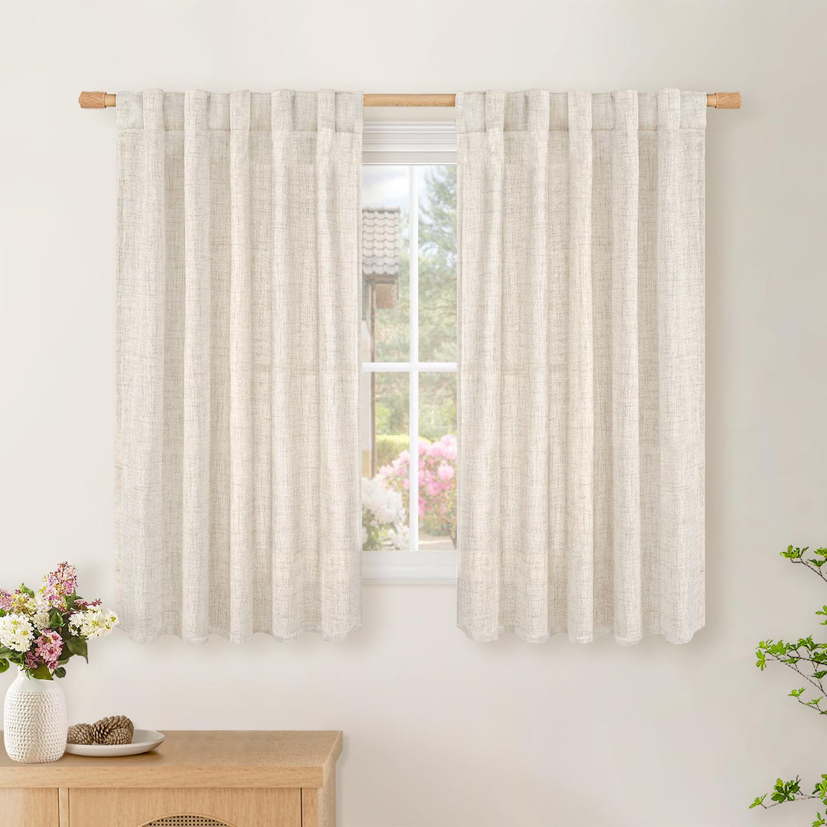 BGment White Linen Kitchen Curtains 40 Inch Length for Short Window