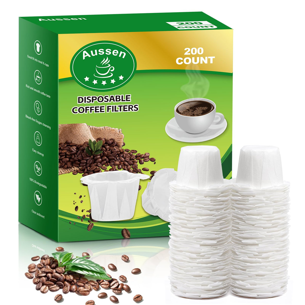 Aussen Disposable Coffee Paper Filters, Fits All Reusable K-Cup Coffee Pods