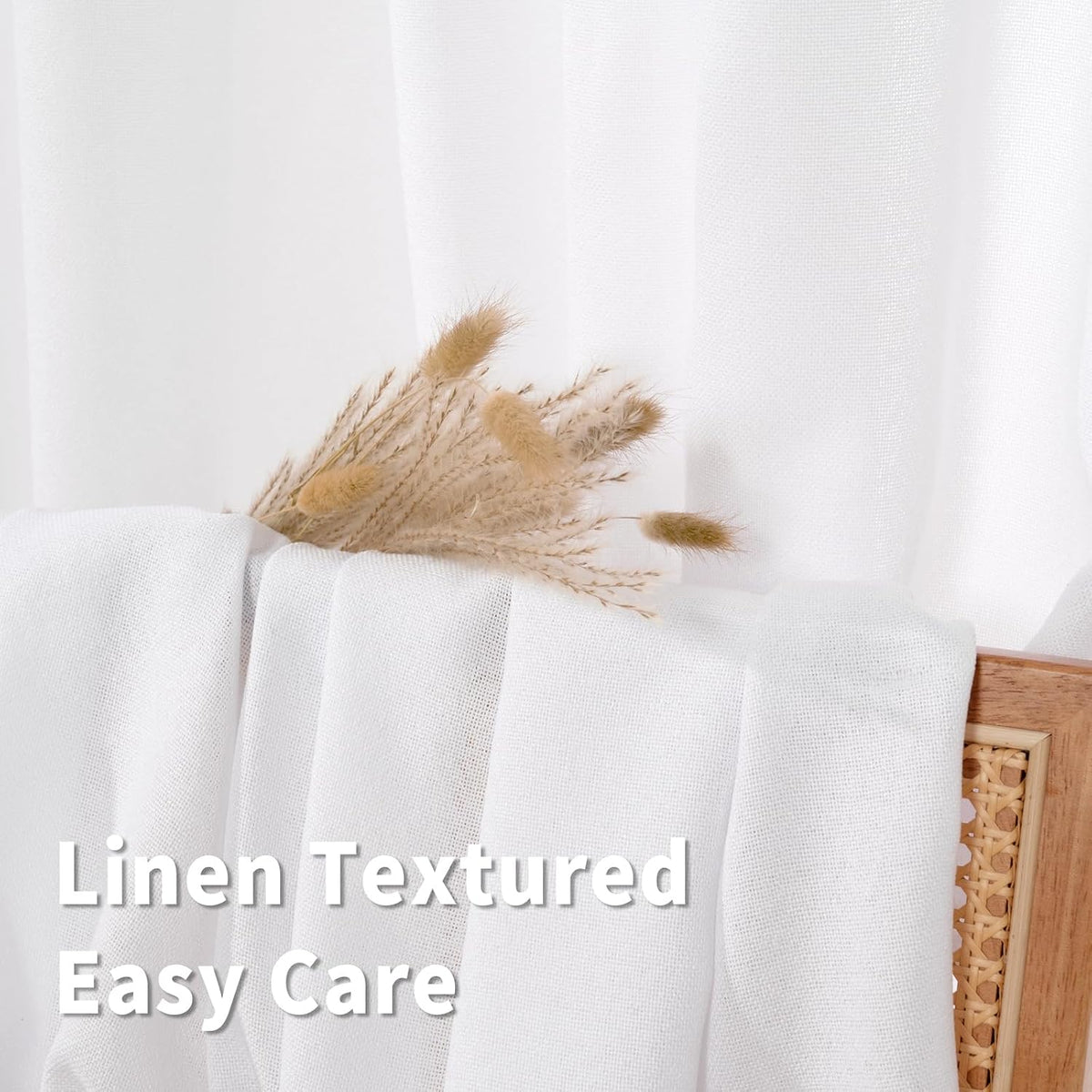 BGment White Linen Kitchen Curtains 40 Inch Length for Short Window