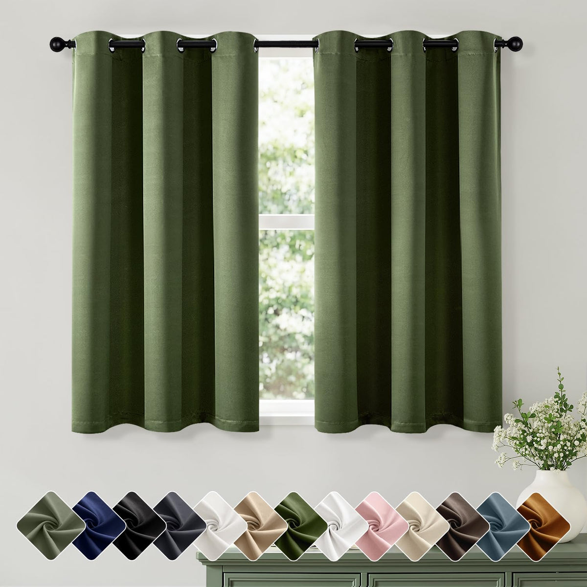 Short Navy Blue Blackout Kitchen Curtain W40 x L45 Inch 2 Panels