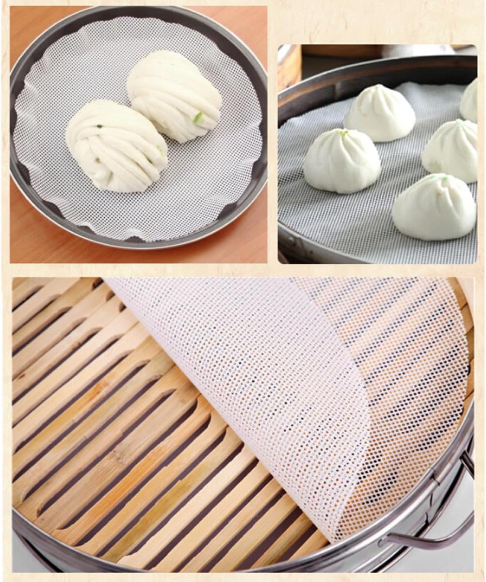Veemoon 10pcs round Silicone Steamer Mats Non-stick Steamed Bun Pad Reusable 20cm Diameter for Dumpling Cooking and Household Steaming