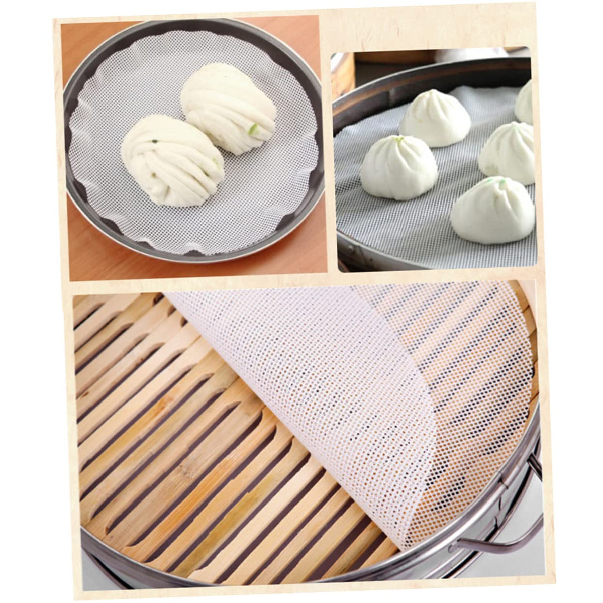 MAGICLULU 15pcs Reusable Silicone Steamer Mesh Non-Stick Pad Round Shape Dumplings Mat for Steamed Buns and Dim Sum Diameter Easy to Clean Multi-Functional Cooking Tool
