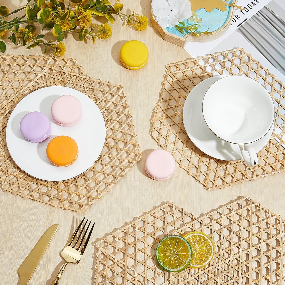 CRASPIRE 10Pcs Bamboo Food Mat Food Steamer Liner Hexagon Shaped Light Khaki Weaving Net Mesh Reusable Hot Pads Non Stick Placemats for Steaming Dumplings Fish Dish Home Table Display Accessory