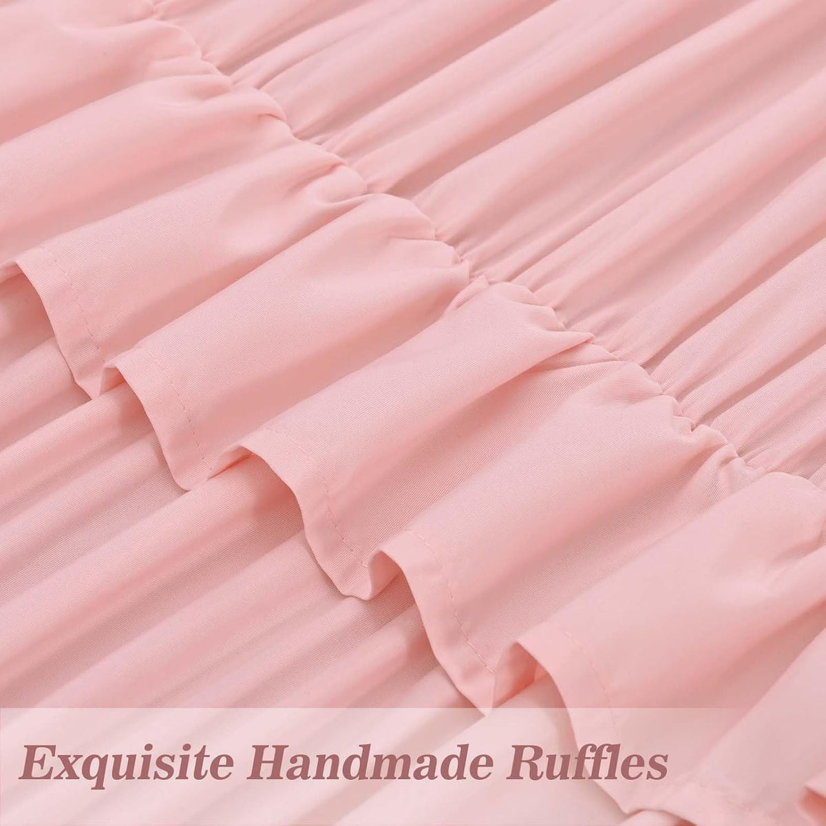 Yinhua Pink Kitchen Curtains 36 Inch Length Ruffle Blackout Cafe Curtains, Farmhouse Rustic Kitchen Window Curtain Rod Pocket Short Tier Curtain for Windows, 26" W x 36" L, 2 Panels