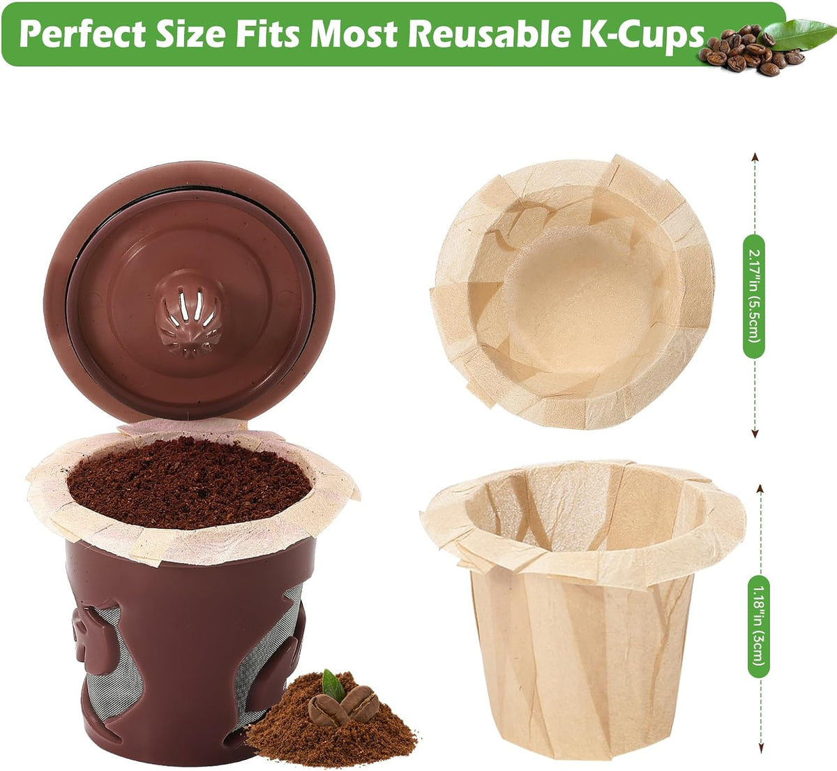 Aussen Disposable Coffee Paper Filters, Fits All Reusable K-Cup Coffee Pods