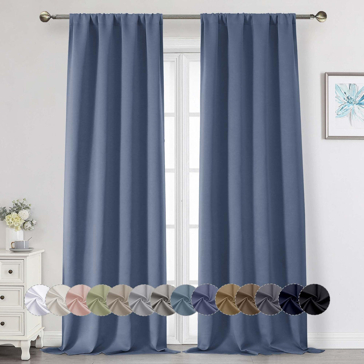 Black Cafe Blackout Curtains 36 Inch Length 2 Panels Set, Soft Solid Thermal Insulated Room Darkening Small Window Curtains for Kitchen Bathroom Basement, Black, Each, 40" Wx36 L