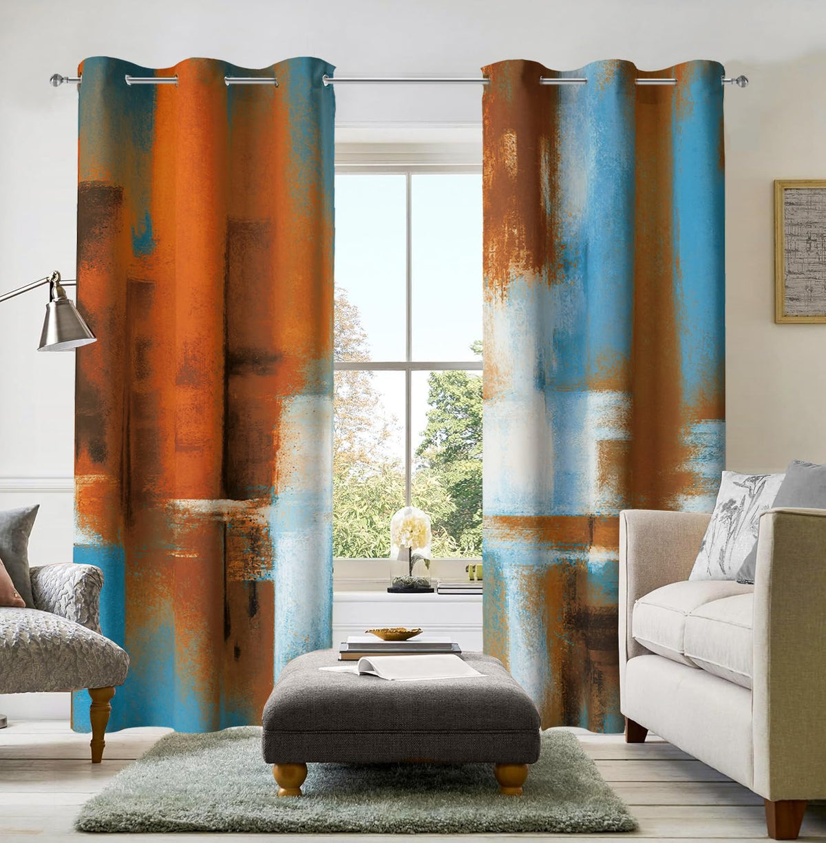 Asuexpect Burnt Orange Abstract Curtains for Kitchen, 26W x 36L, 2 Panels