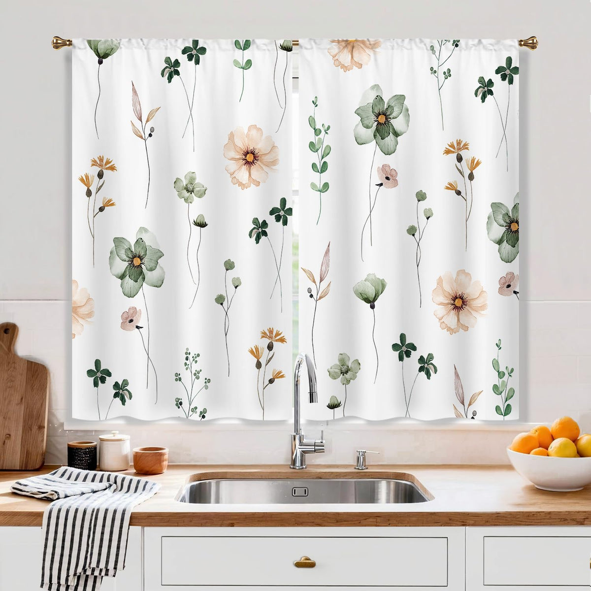 Farmhouse Sunflower Kitchen Curtain Rustic Small Short Cafe Window Curtains Country Wooden Barn Inspirational Bathroom Window Drapes Treatment Tier Curtains 2 Panels (27.5x39 Inch)