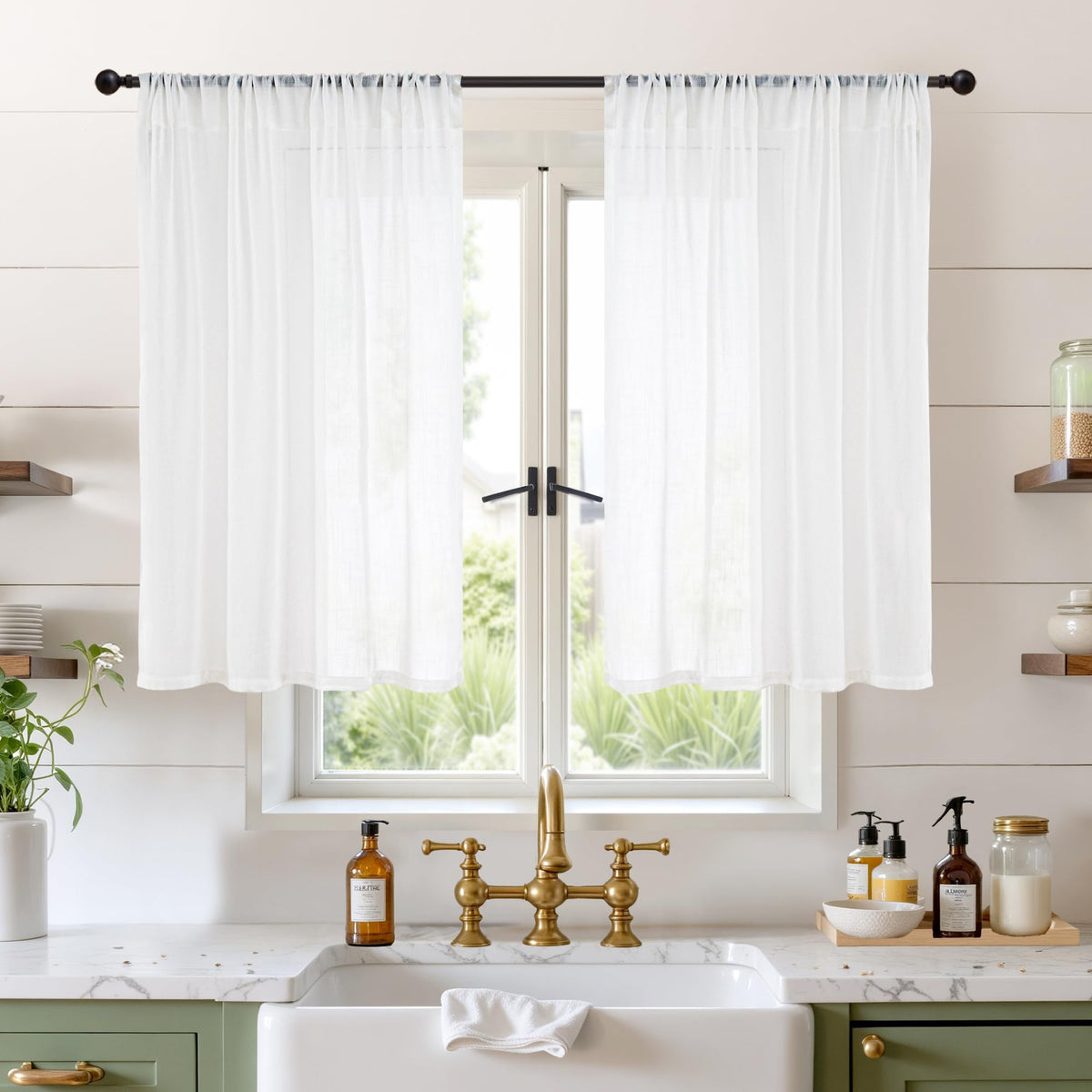 BGment Linen Kitchen Window Curtains Over Sink, 36 Inch Length Cafe Drapes
