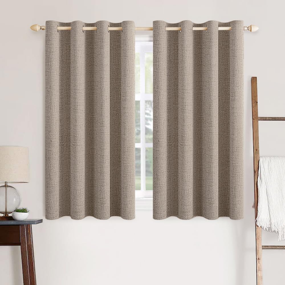 MIULEE 100% Blackout Linen Curtains for Bedroom 52x54 Inches Natural Beige