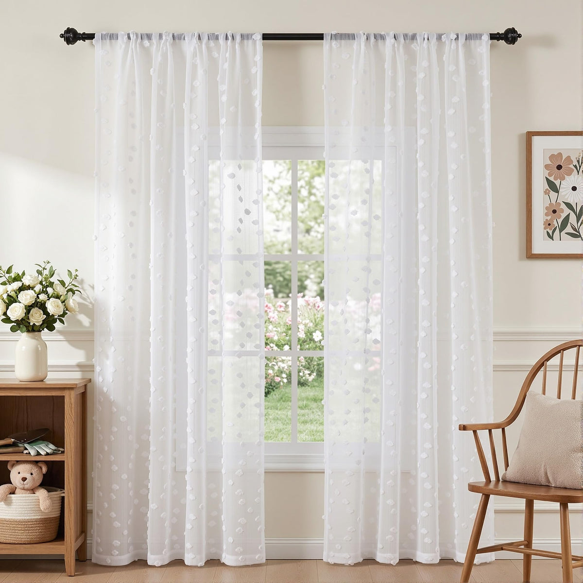 MYSKY HOME White Sheer Curtains 36 inch Length for Small Window,2 Panels