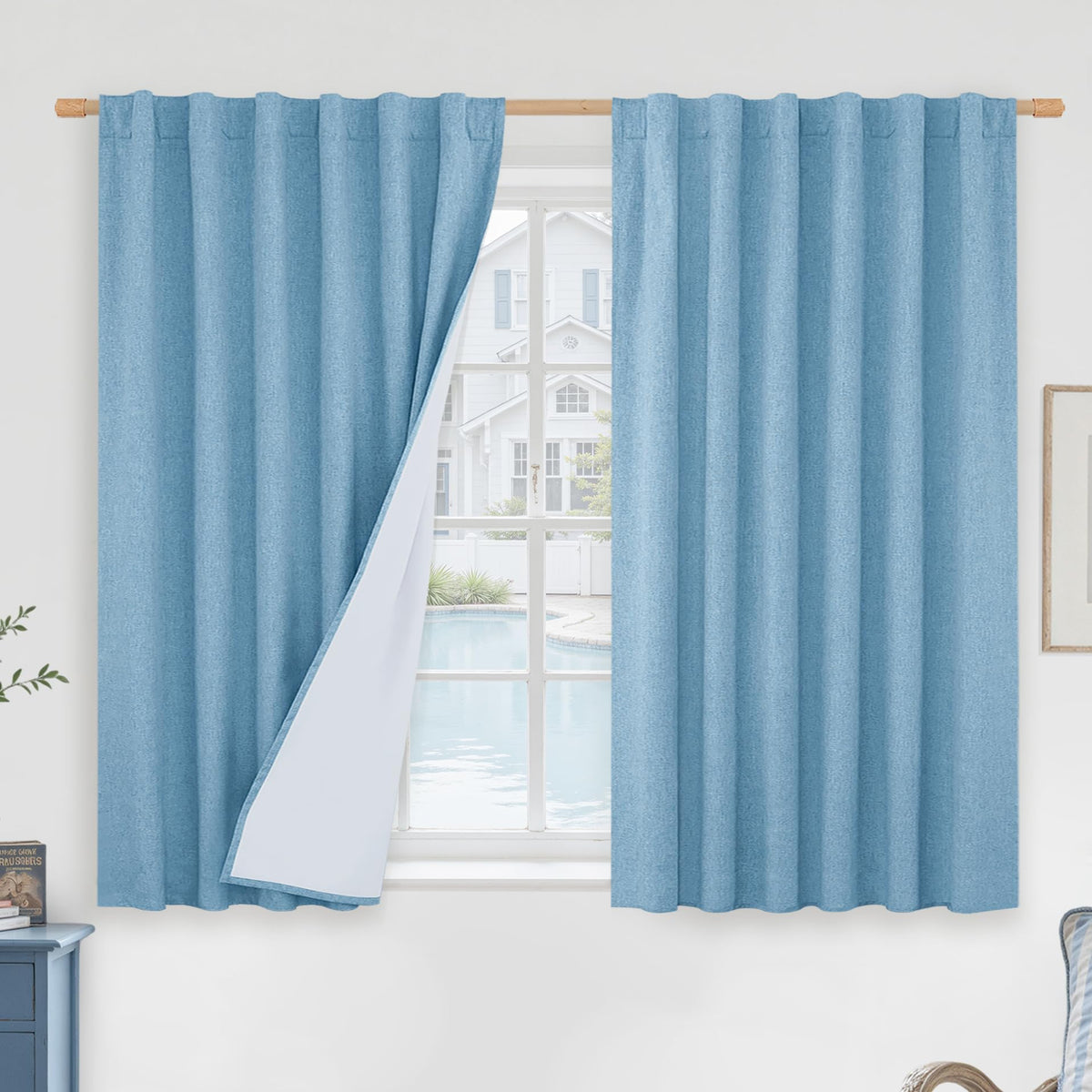 LAMIT Full Blackout Linen Kitchen Window Curtains 36 Inches Long, Ivory