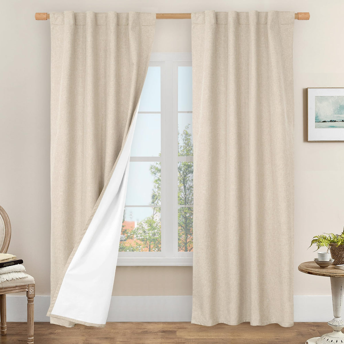 LAMIT Full Blackout Linen Kitchen Window Curtains 36 Inches Long, Ivory