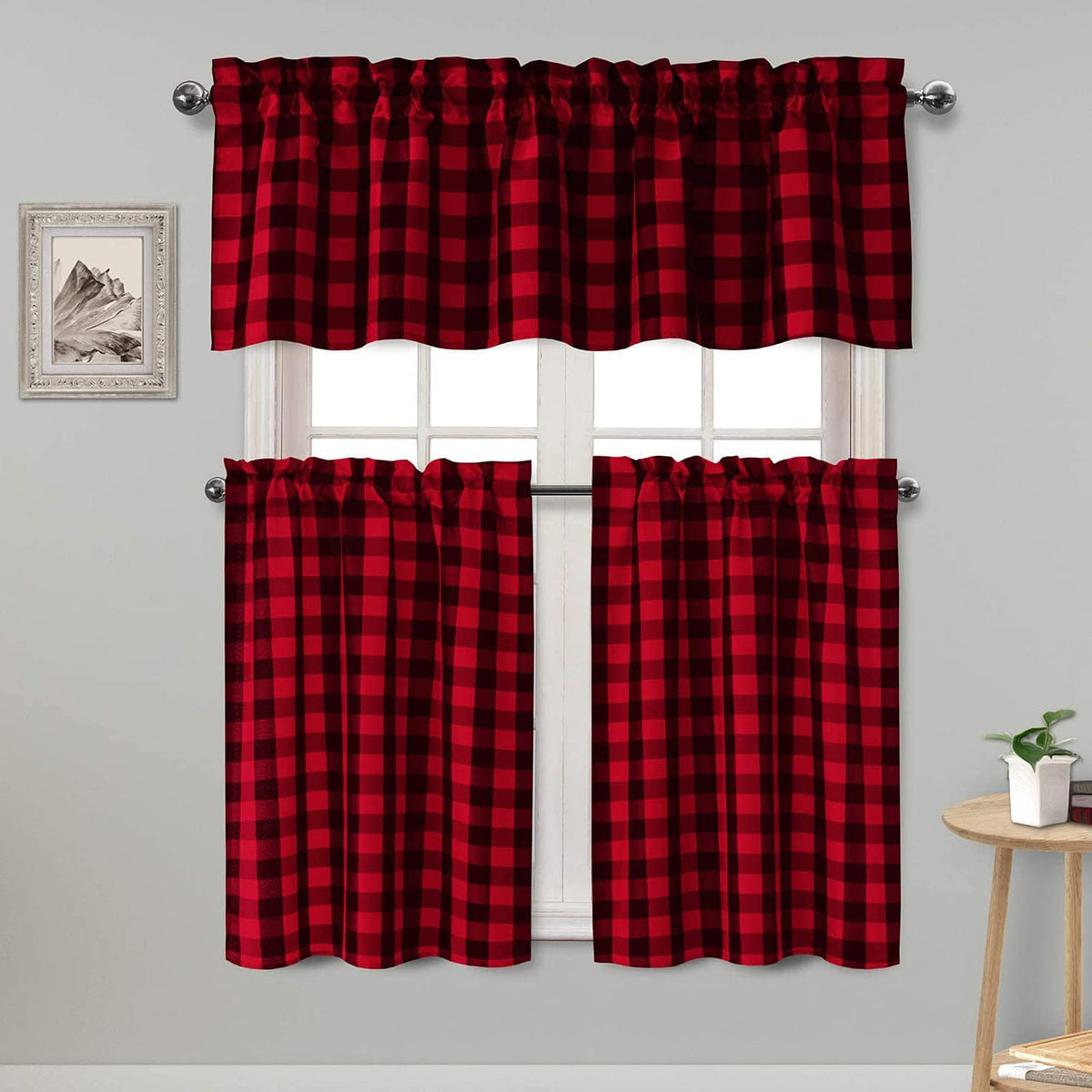 Hiasan 3 Piece Semi Sheer Curtains, Black and White
