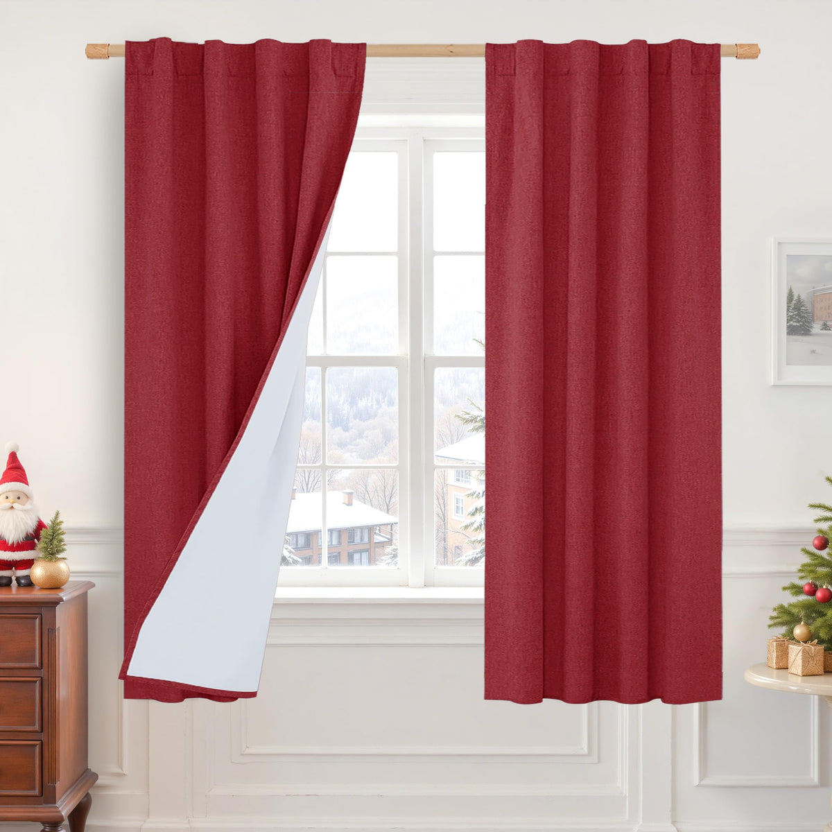 LAMIT Full Blackout Linen Kitchen Window Curtains 36 Inches Long, Ivory