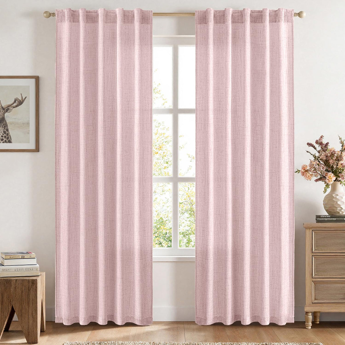 MIULEE 36 Inch Linen Textured Sheer Cafe Curtains Kitchen Window Tan Beige