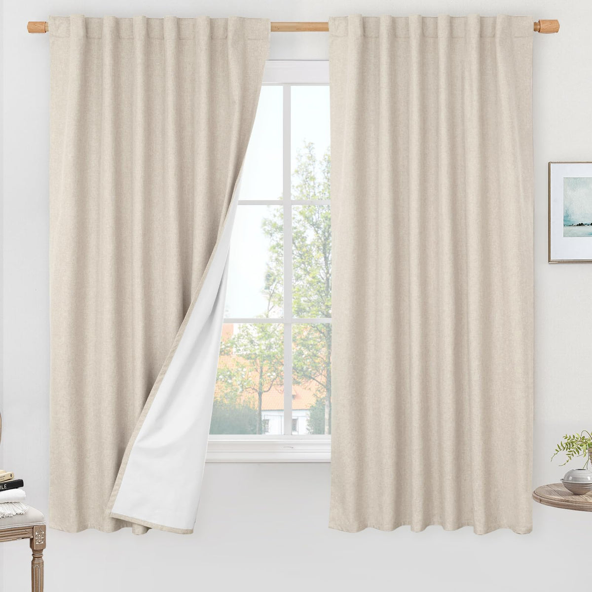 LAMIT Full Blackout Linen Kitchen Window Curtains 36 Inches Long, Ivory