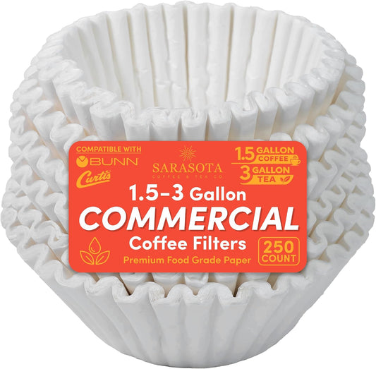 Commercial Coffee Filters, 13 x 5 Brew Basket Size, 12.5 x 4.5 Filter Paper, Fits BUNN, Fetco & Curtis 1.5-3 Gallon Brewers, Tall Wall No Overflow, 250 Count